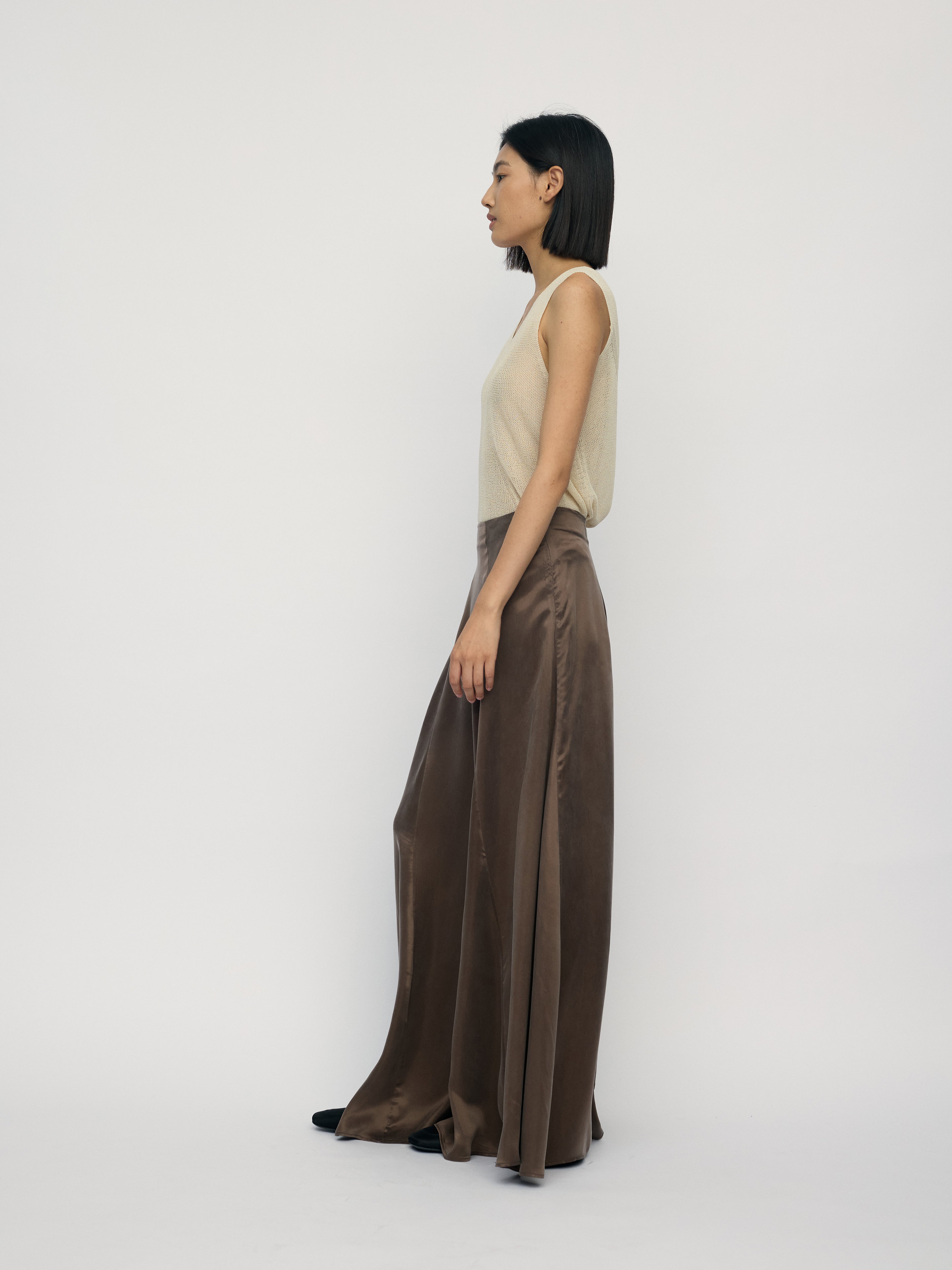 SS26 - COGNAC ASSU BIAS CUT SKIRT