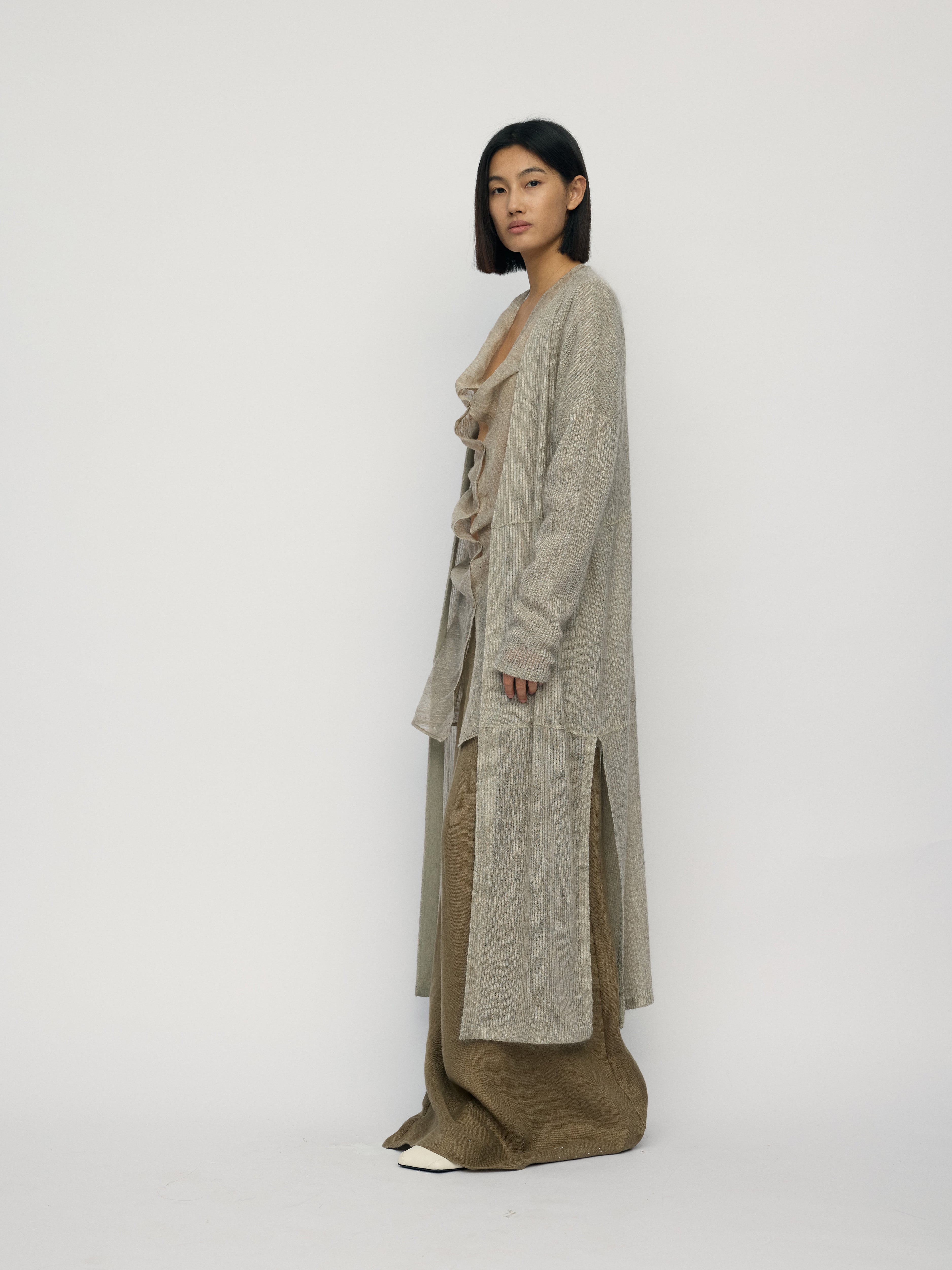 SS26 - CAMEL STRIPE LONG CARDIGAN