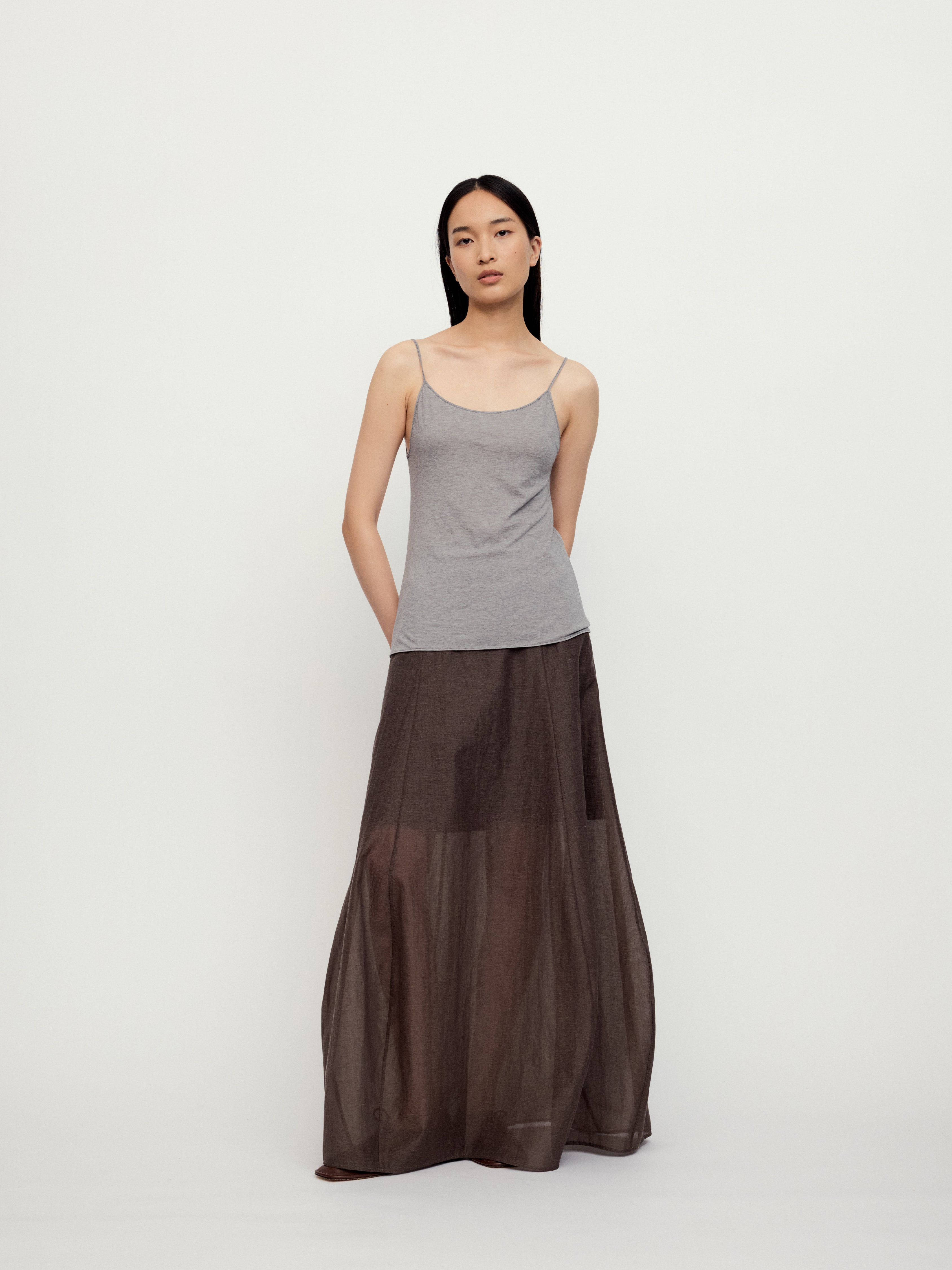 SS25 - SHEER BROWN COCOON SKIRT