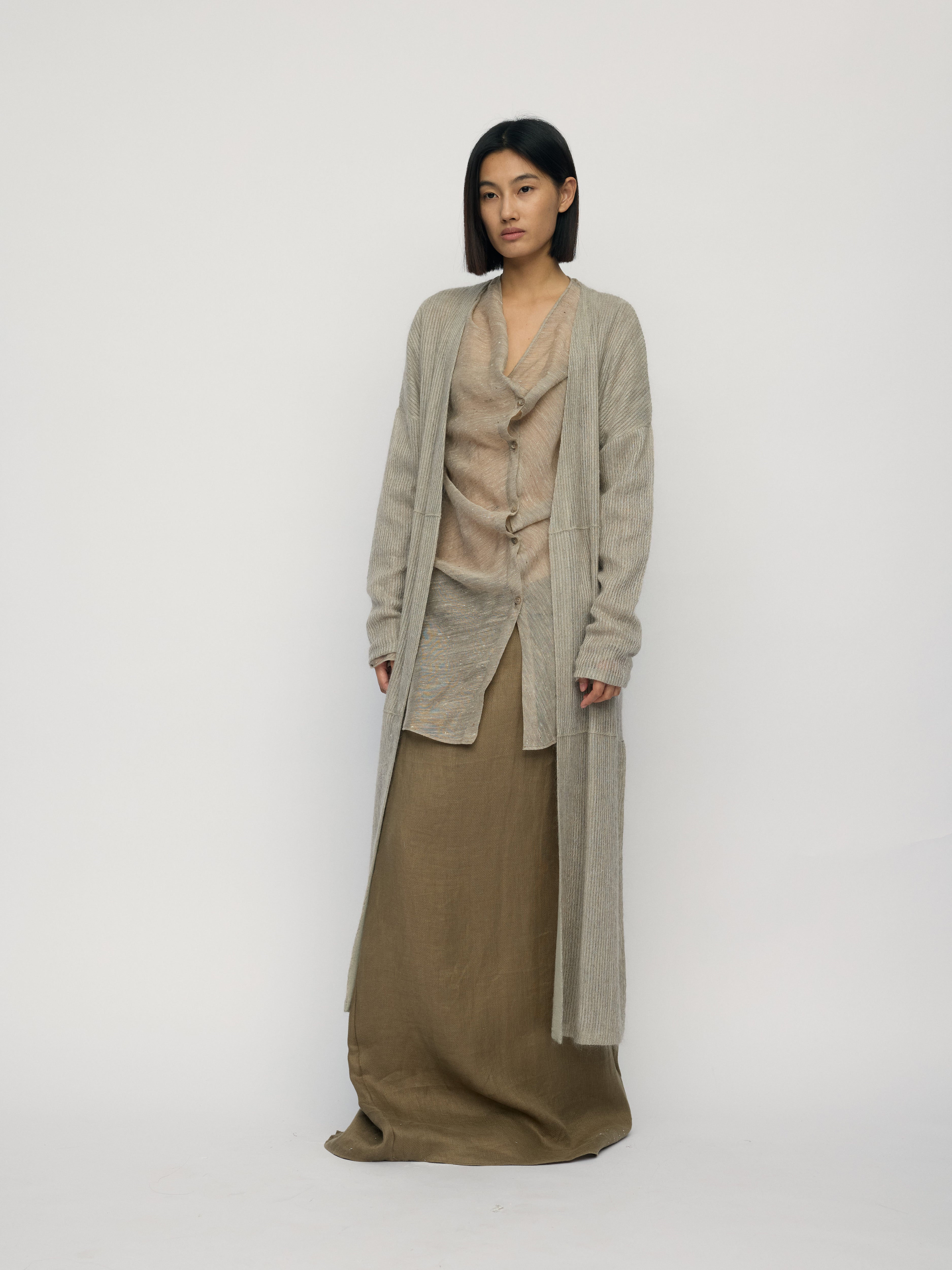 SS26 - CAMEL STRIPE LONG CARDIGAN